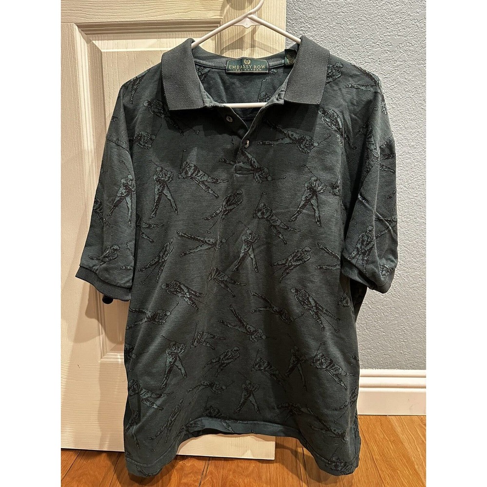 Vintage Embassy Row Men's Green Golf Polo XL All Over Print!!